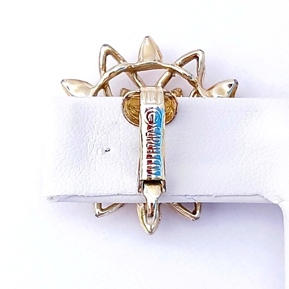 SIGNED 1960s SARAH COV earrings 'Peta-Lure' atomic flower gold tone clips - Picture 3 of 7